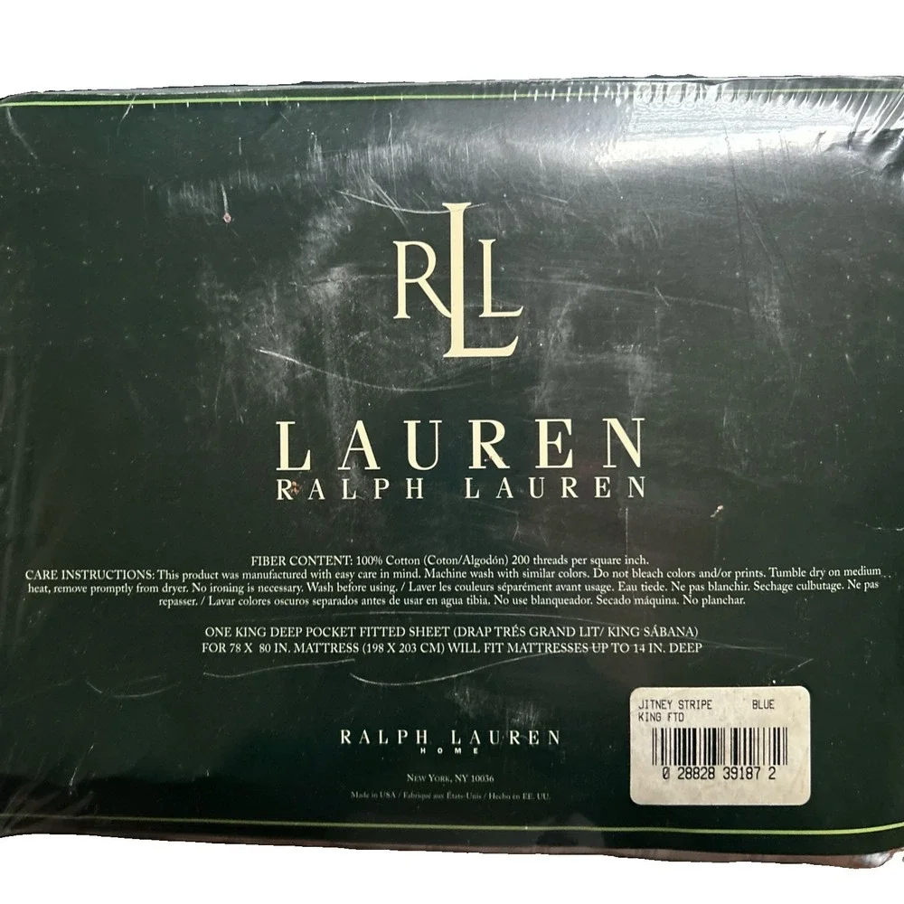 Vintage Lauren Ralph Lauren Jitney Stripe Blue Extra Deep Sheet/Flat Sheet King